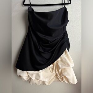Onyx Nite Black and Cream Satin Strapless Dress
